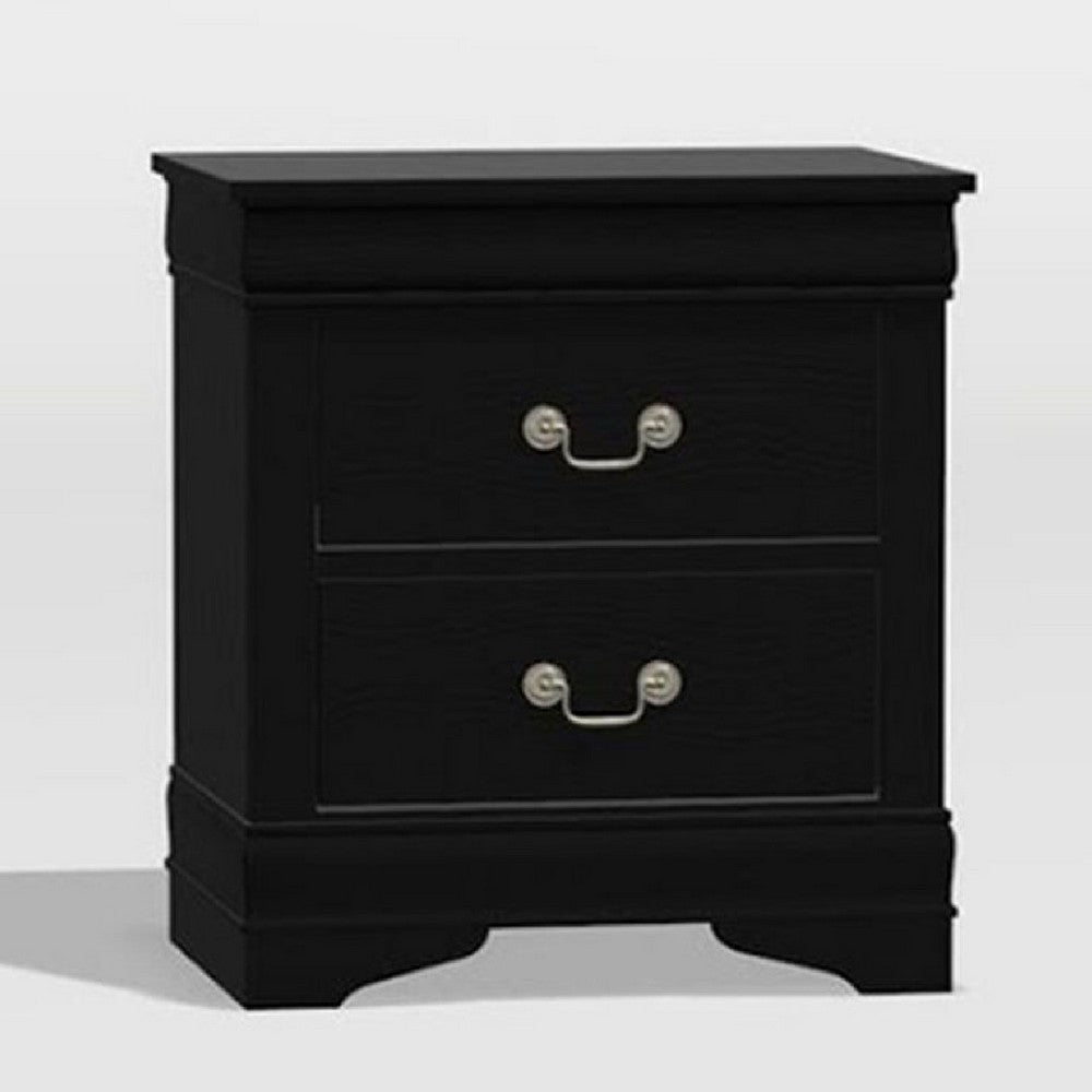 Lezy Nightstand | 2 Drawers | Nickel Pulls | Louis Philippe Black