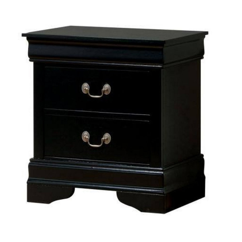 Lezy Nightstand | 2 Drawers | Nickel Pulls | Louis Philippe Black