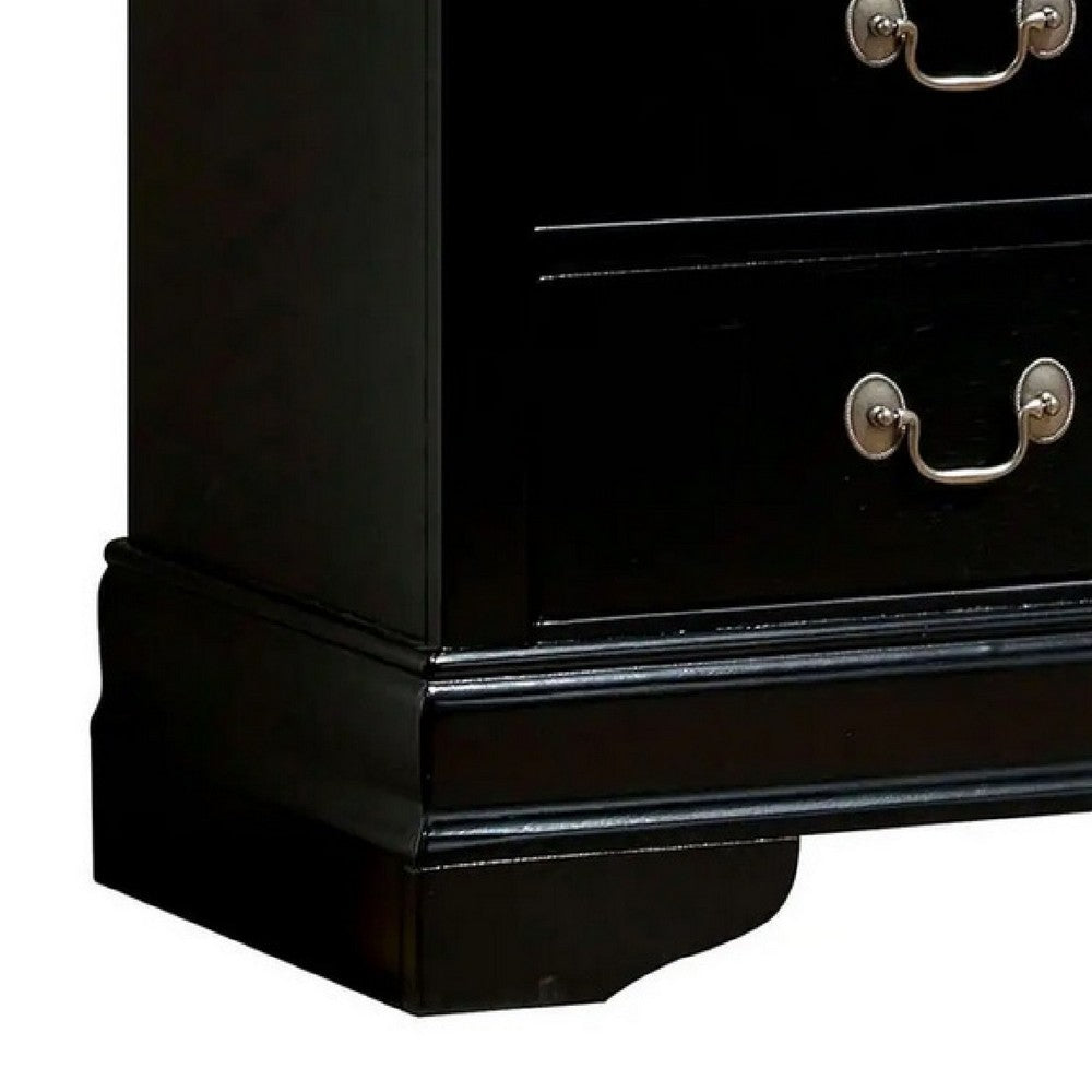 Lezy Nightstand | 2 Drawers | Nickel Pulls | Louis Philippe Black