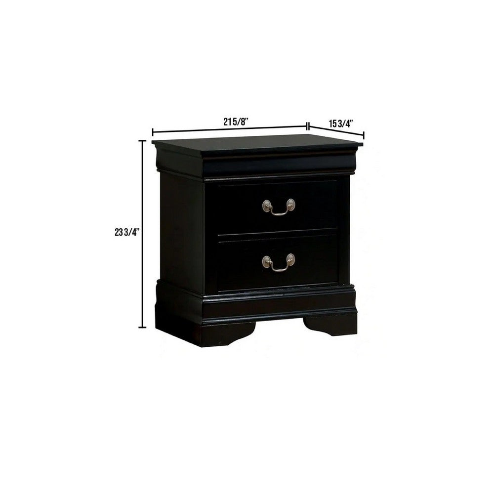 Lezy Nightstand | 2 Drawers | Nickel Pulls | Louis Philippe Black