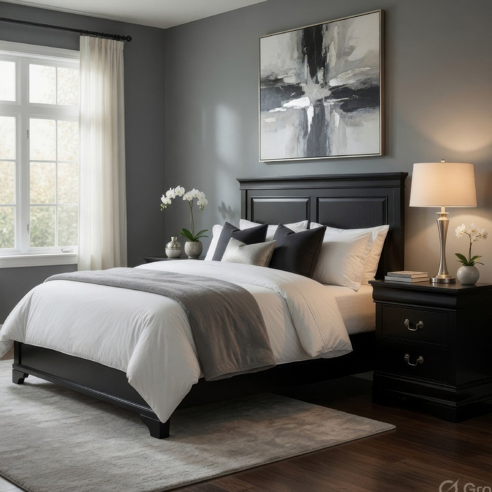 Lezy Nightstand | 2 Drawers | Nickel Pulls | Louis Philippe Black