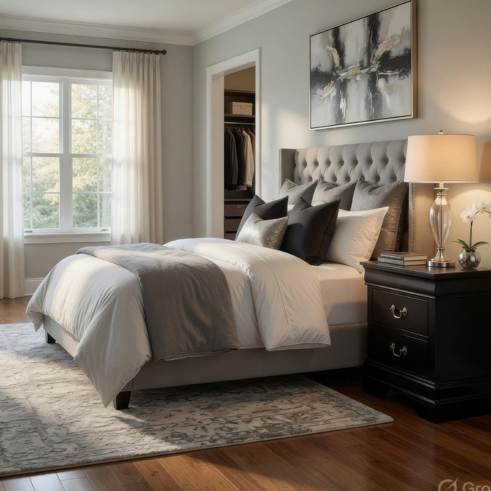 Lezy Nightstand | 2 Drawers | Nickel Pulls | Louis Philippe Black