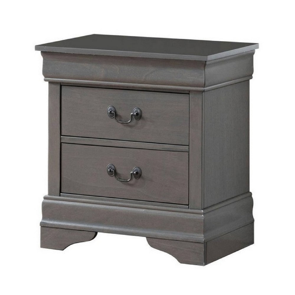 Lezy Nightstand | 2 Drawers | Nickel Pulls | Louis Philippe Gray