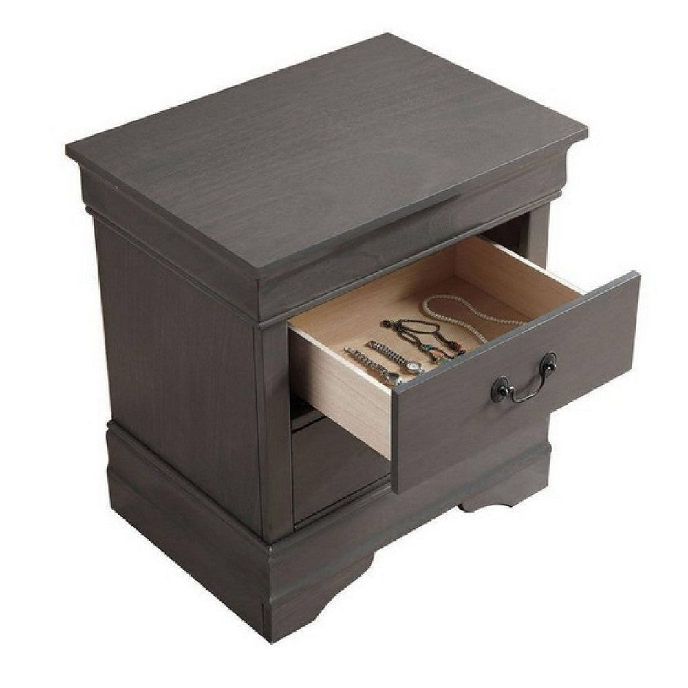 Lezy Nightstand | 2 Drawers | Nickel Pulls | Louis Philippe Gray