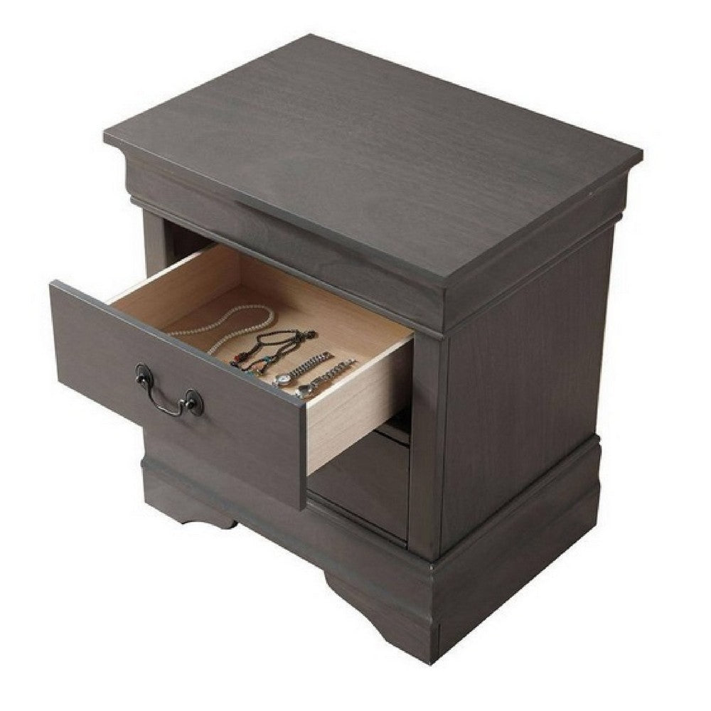 Lezy Nightstand | 2 Drawers | Nickel Pulls | Louis Philippe Gray
