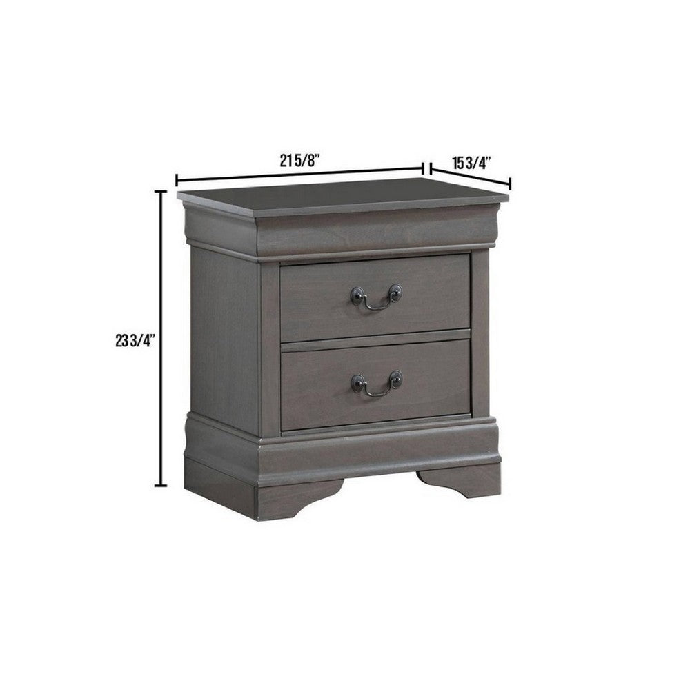 Lezy Nightstand | 2 Drawers | Nickel Pulls | Louis Philippe Gray
