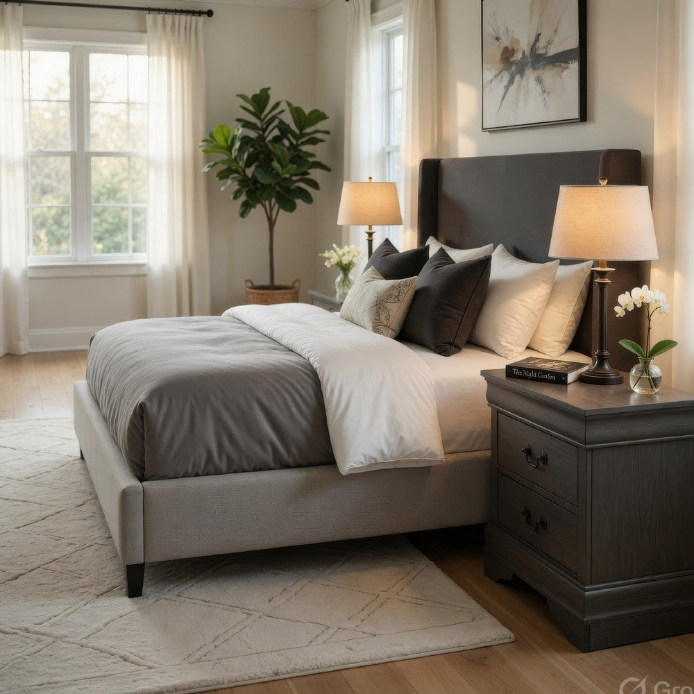 Lezy Nightstand | 2 Drawers | Nickel Pulls | Louis Philippe Gray
