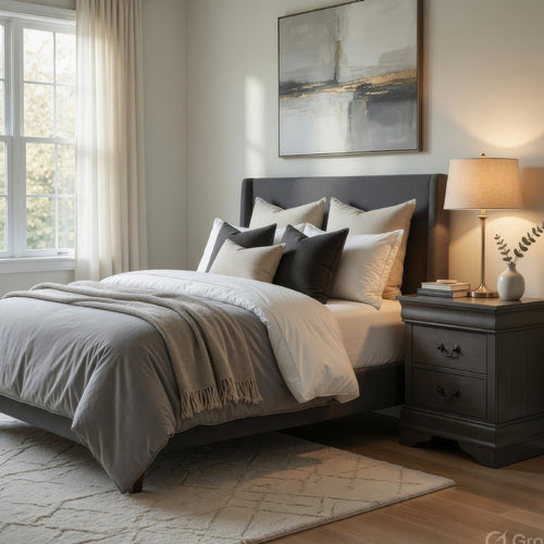 Lezy Nightstand | 2 Drawers | Nickel Pulls | Louis Philippe Gray