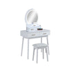 3pc Vanity Set with LED Mirror | Cushioned Stool | 2 Drawers | White