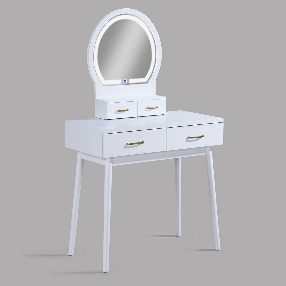 3pc Vanity Set with LED Mirror | Cushioned Stool | 2 Drawers | White