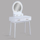 3pc Vanity Set with LED Mirror | Cushioned Stool | 2 Drawers | White