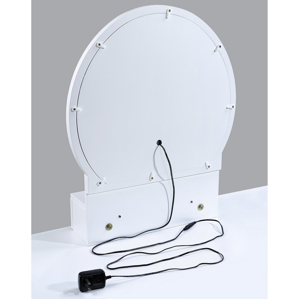 3pc Vanity Set with LED Mirror | Cushioned Stool | 2 Drawers | White