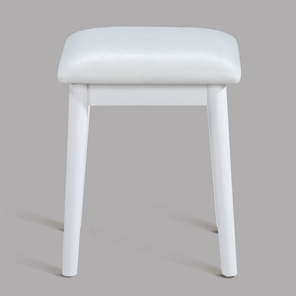 3pc Vanity Set with LED Mirror | Cushioned Stool | 2 Drawers | White