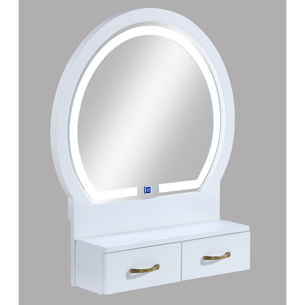 3pc Vanity Set with LED Mirror | Cushioned Stool | 2 Drawers | White