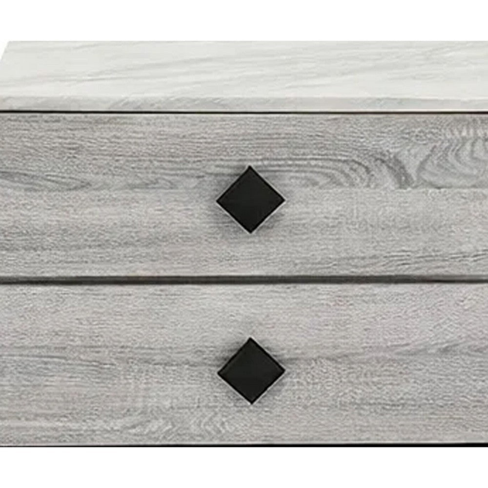 Bedside Nightstand | 2 Drawers | Black Diamond Knobs | Textured Cream