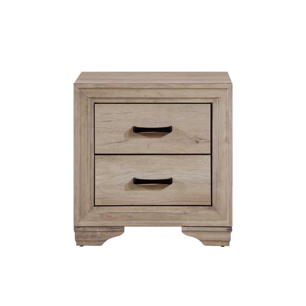 Industrial Nightstand | 2 Drawers with Black Bar Pulls | Natural Brown