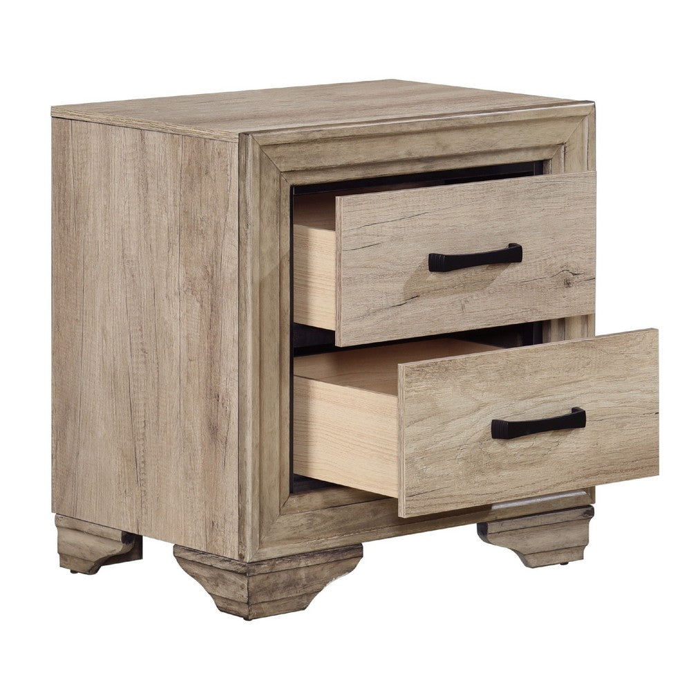 Industrial Nightstand | 2 Drawers with Black Bar Pulls | Natural Brown