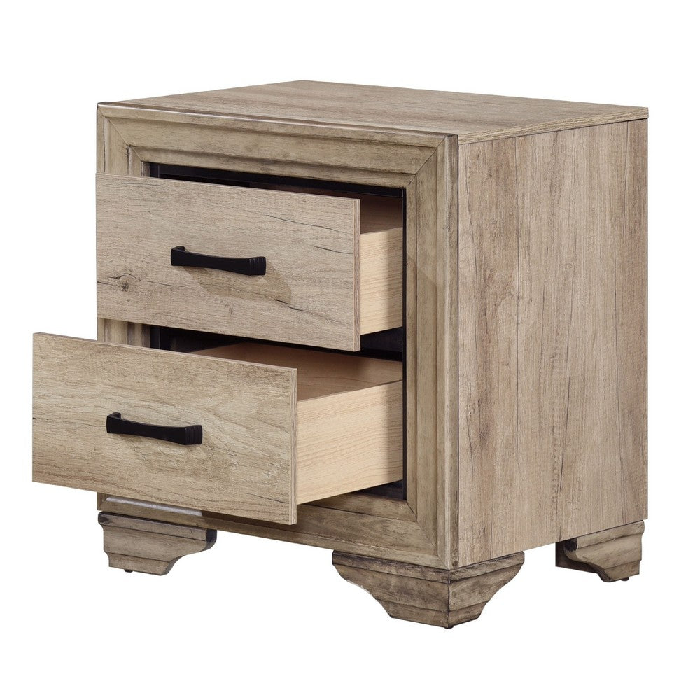 Industrial Nightstand | 2 Drawers with Black Bar Pulls | Natural Brown
