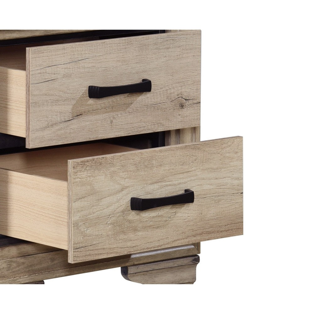 Industrial Nightstand | 2 Drawers with Black Bar Pulls | Natural Brown