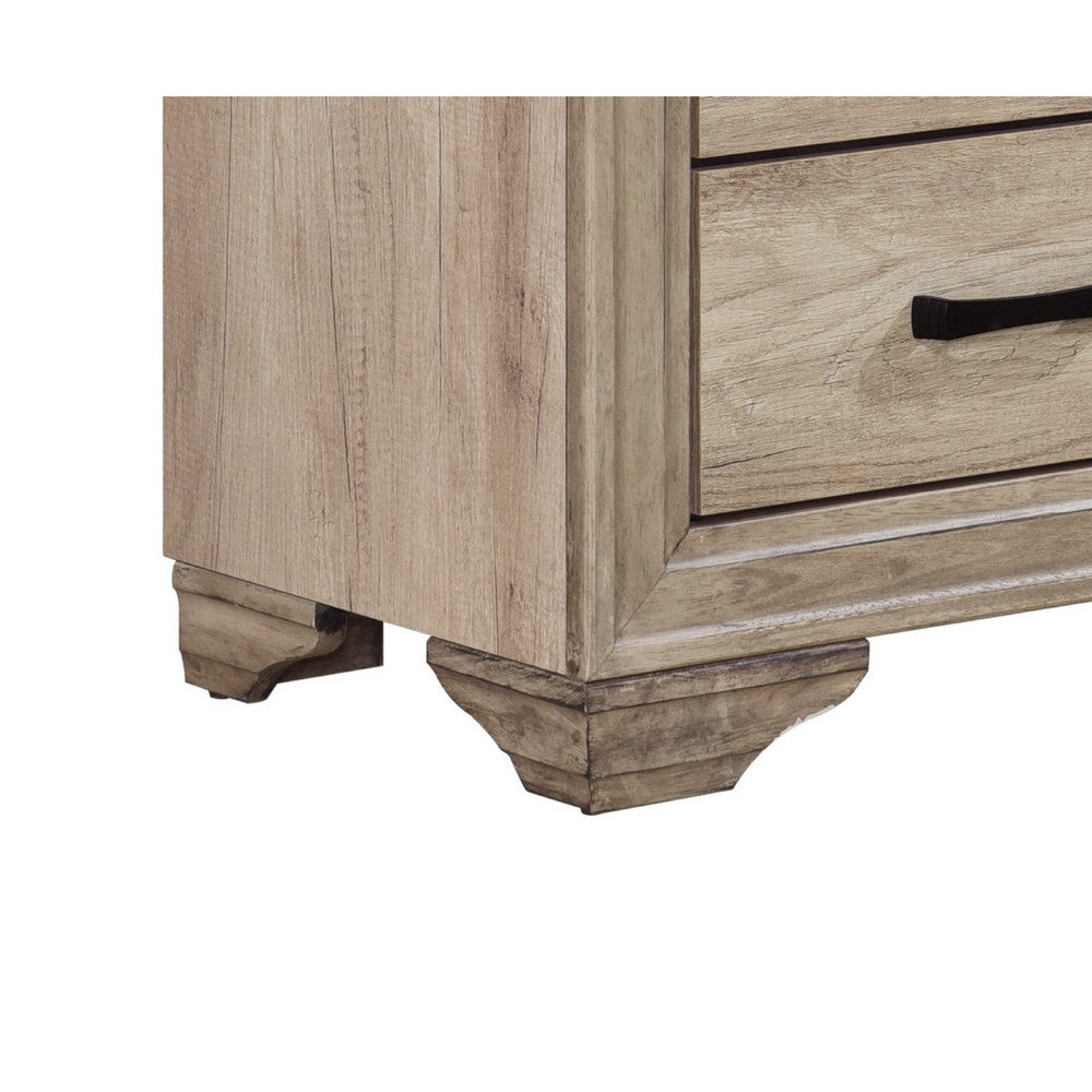 Industrial Nightstand | 2 Drawers with Black Bar Pulls | Natural Brown