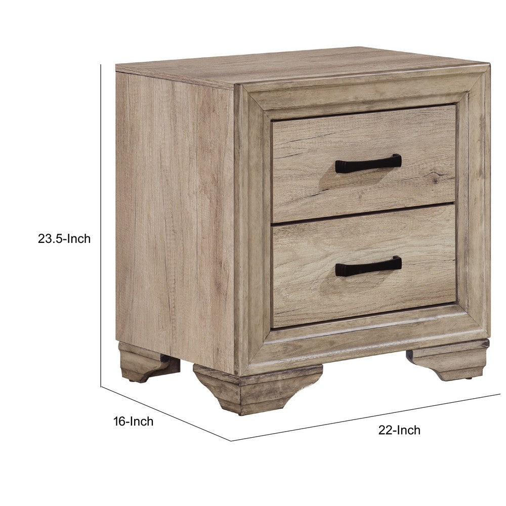 Industrial Nightstand | 2 Drawers with Black Bar Pulls | Natural Brown