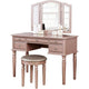 Enay 3pc Vanity Set with Padded Stool | Mirror | 5 Drawers | Rose Gold