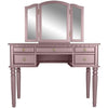 Enay 3pc Vanity Set with Padded Stool | Mirror | 5 Drawers | Rose Gold