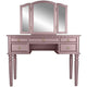 Enay 3pc Vanity Set with Padded Stool | Mirror | 5 Drawers | Rose Gold
