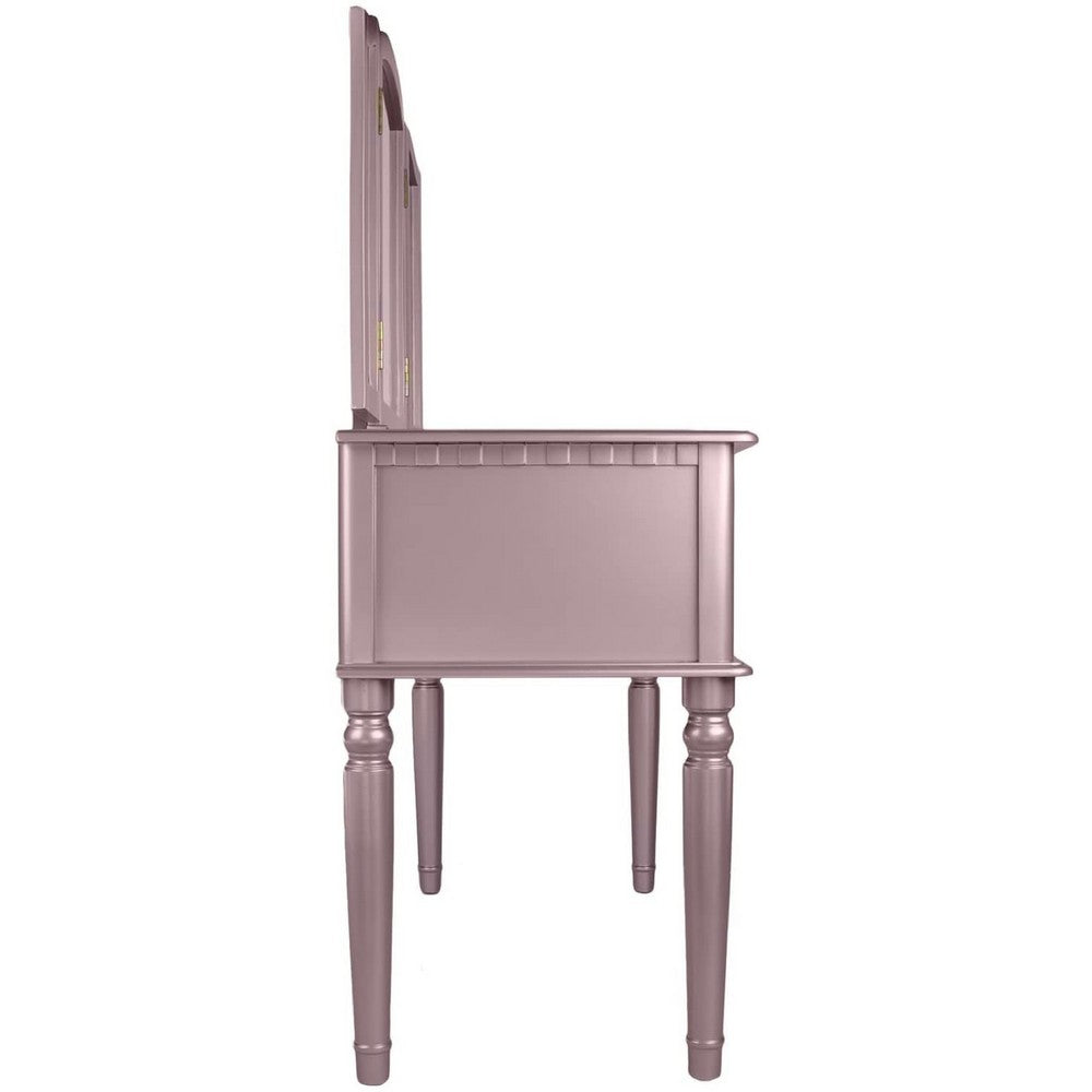 Enay 3pc Vanity Set with Padded Stool | Mirror | 5 Drawers | Rose Gold
