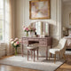 Enay 3pc Vanity Set with Padded Stool | Mirror | 5 Drawers | Rose Gold