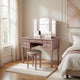 Enay 3pc Vanity Set with Padded Stool | Mirror | 5 Drawers | Rose Gold