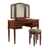 Enay 3pc Vanity Set with Padded Stool | Mirror | 5 Drawers | Cherry Brown