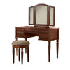 Enay 3pc Vanity Set with Padded Stool | Mirror | 5 Drawers | Cherry Brown