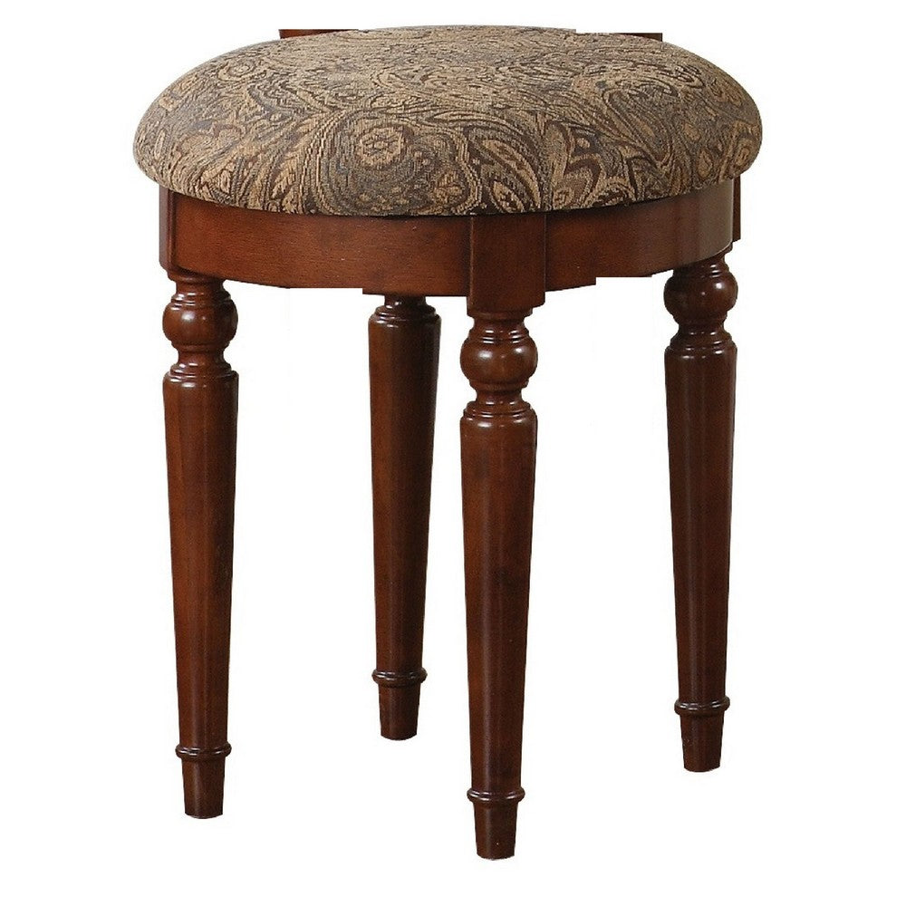 Enay 3pc Vanity Set with Padded Stool | Mirror | 5 Drawers | Cherry Brown