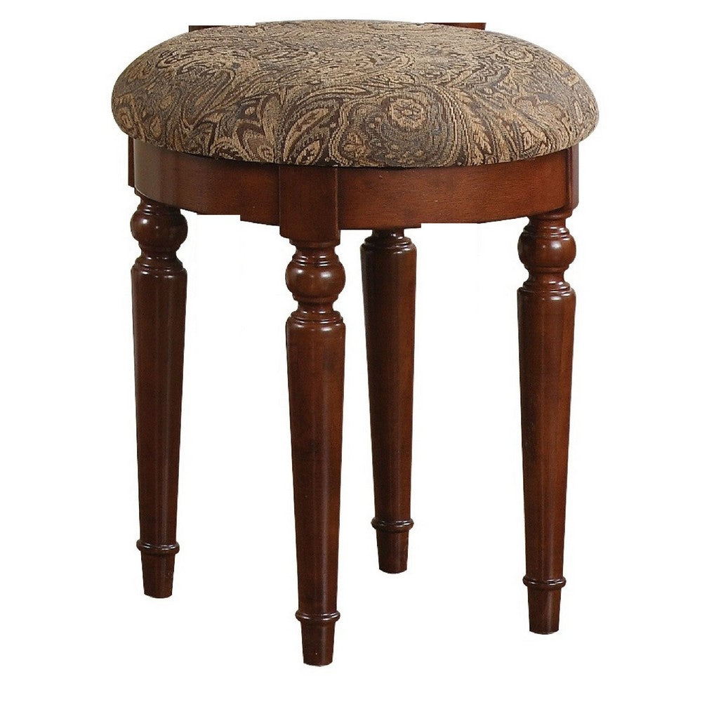 Enay 3pc Vanity Set with Padded Stool | Mirror | 5 Drawers | Cherry Brown