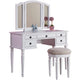 Enay 3pc Vanity Set with Padded Stool | Mirror | 5 Drawers | Glam White
