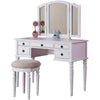 Enay 3pc Vanity Set with Padded Stool | Mirror | 5 Drawers | Glam White