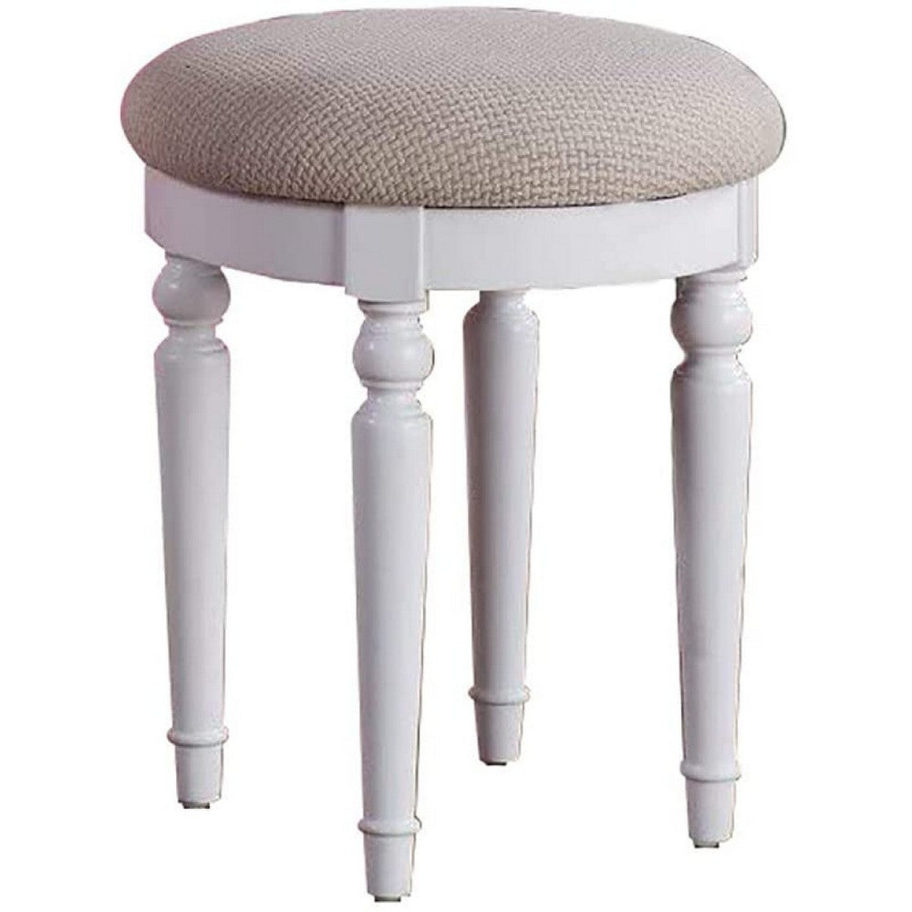 Enay 3pc Vanity Set with Padded Stool | Mirror | 5 Drawers | Glam White