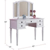 Enay 3pc Vanity Set with Padded Stool | Mirror | 5 Drawers | Glam White