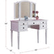 Enay 3pc Vanity Set with Padded Stool | Mirror | 5 Drawers | Glam White