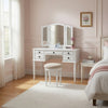 Enay 3pc Vanity Set with Padded Stool | Mirror | 5 Drawers | Glam White