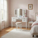 Enay 3pc Vanity Set with Padded Stool | Mirror | 5 Drawers | Glam White