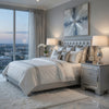 Nightstand | LED Mirror Trim | 2 Faux Alligator Embossed Drawers | Silver