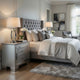 Nightstand | LED Mirror Trim | 2 Faux Alligator Embossed Drawers | Silver