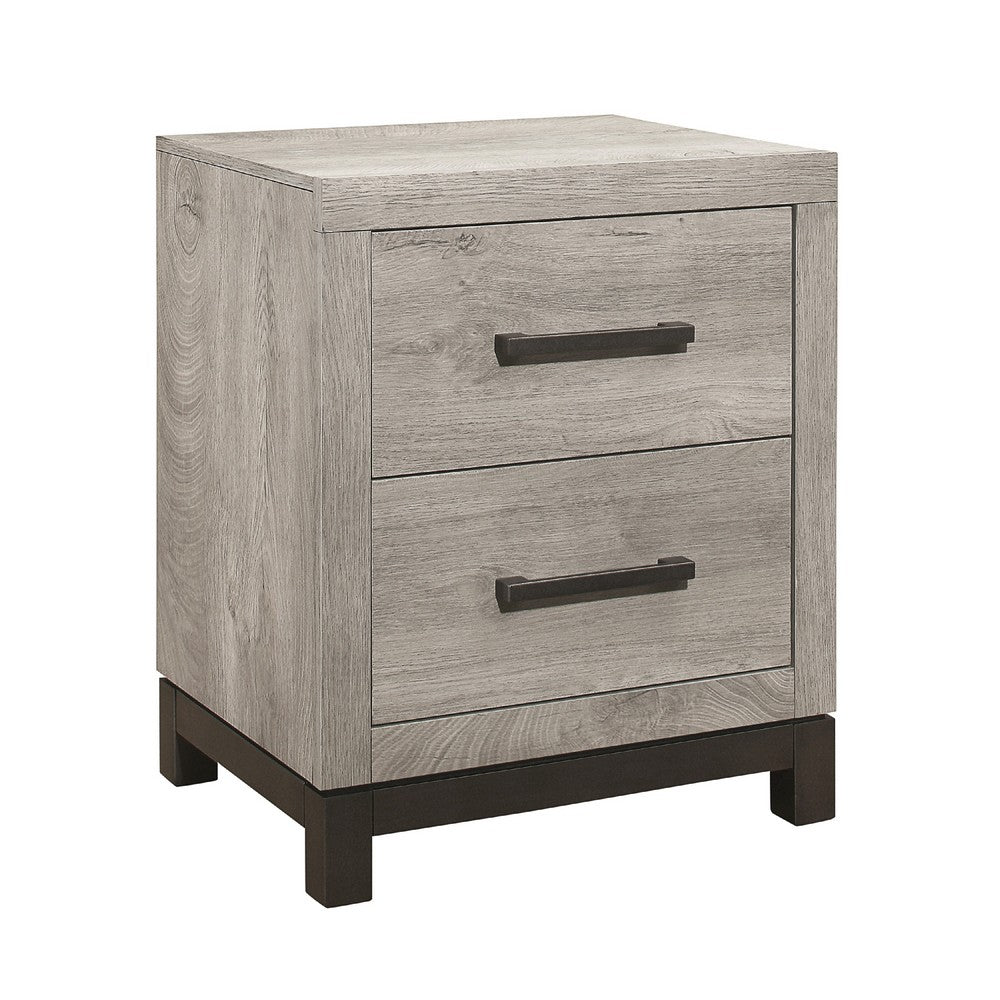 Xora Nightstand | 2 Drawers | 2 Tone Gray Faux Wood with Metal Accents