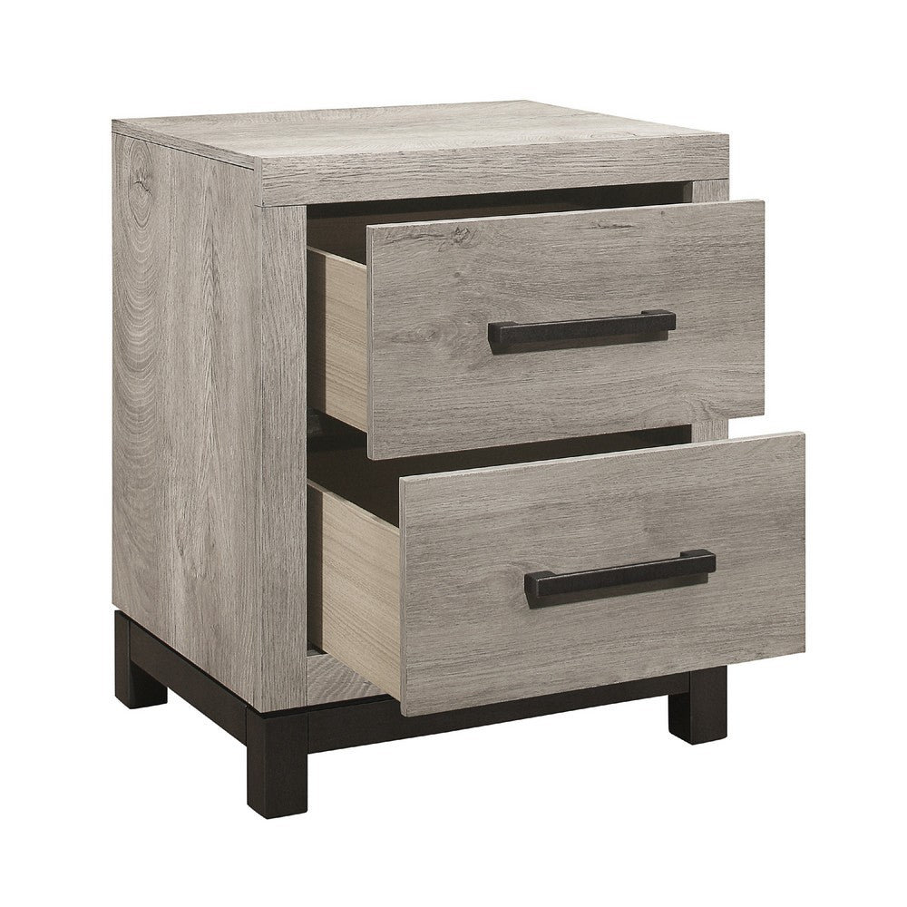 Xora Nightstand | 2 Drawers | 2 Tone Gray Faux Wood with Metal Accents
