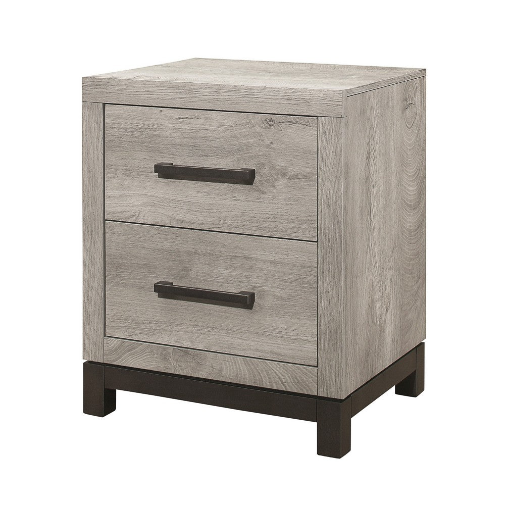 Xora Nightstand | 2 Drawers | 2 Tone Gray Faux Wood with Metal Accents