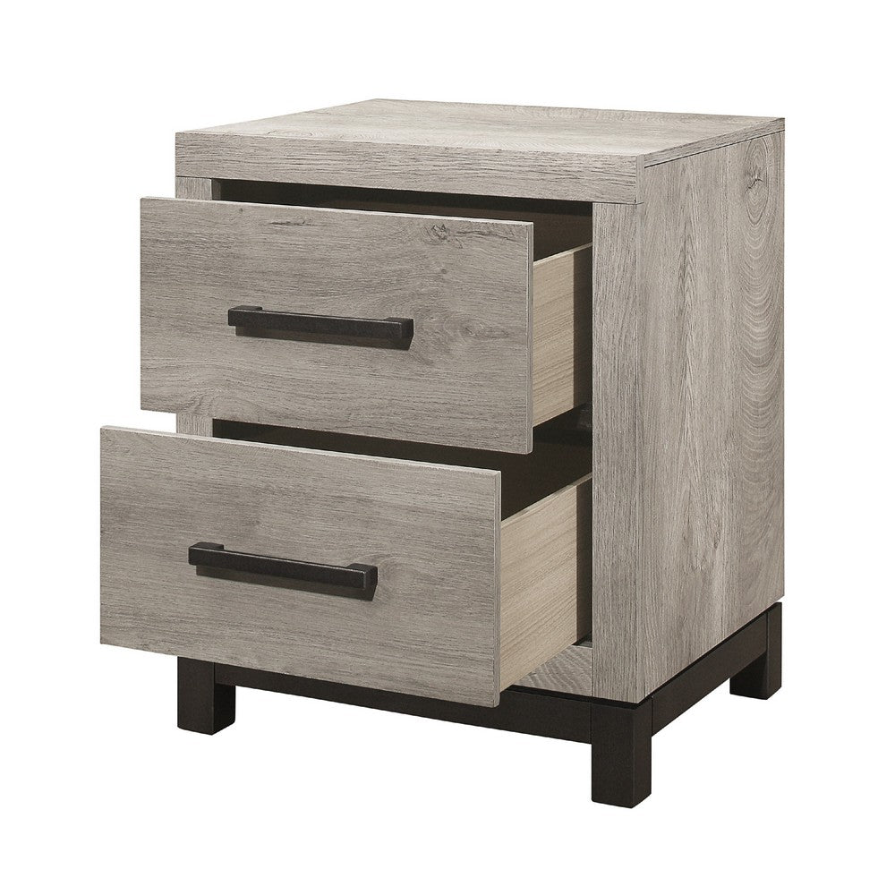 Xora Nightstand | 2 Drawers | 2 Tone Gray Faux Wood with Metal Accents