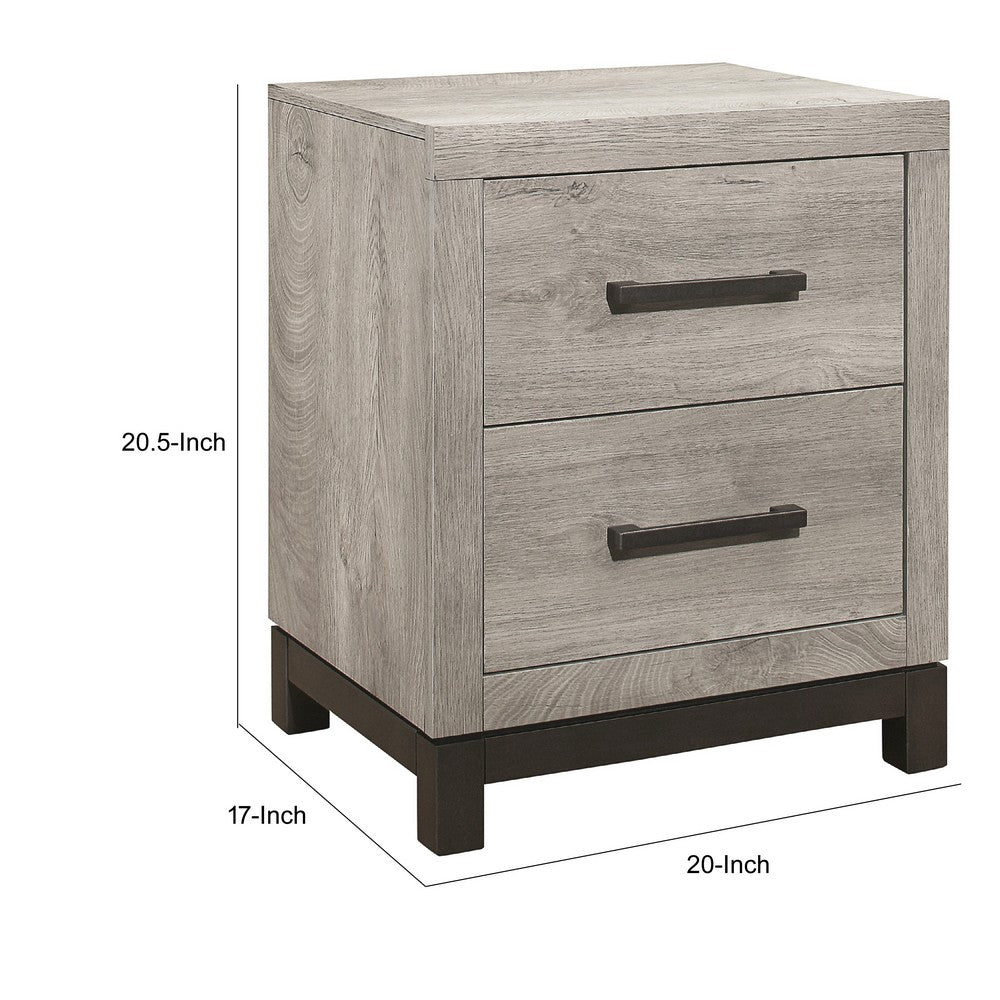 Xora Nightstand | 2 Drawers | 2 Tone Gray Faux Wood with Metal Accents