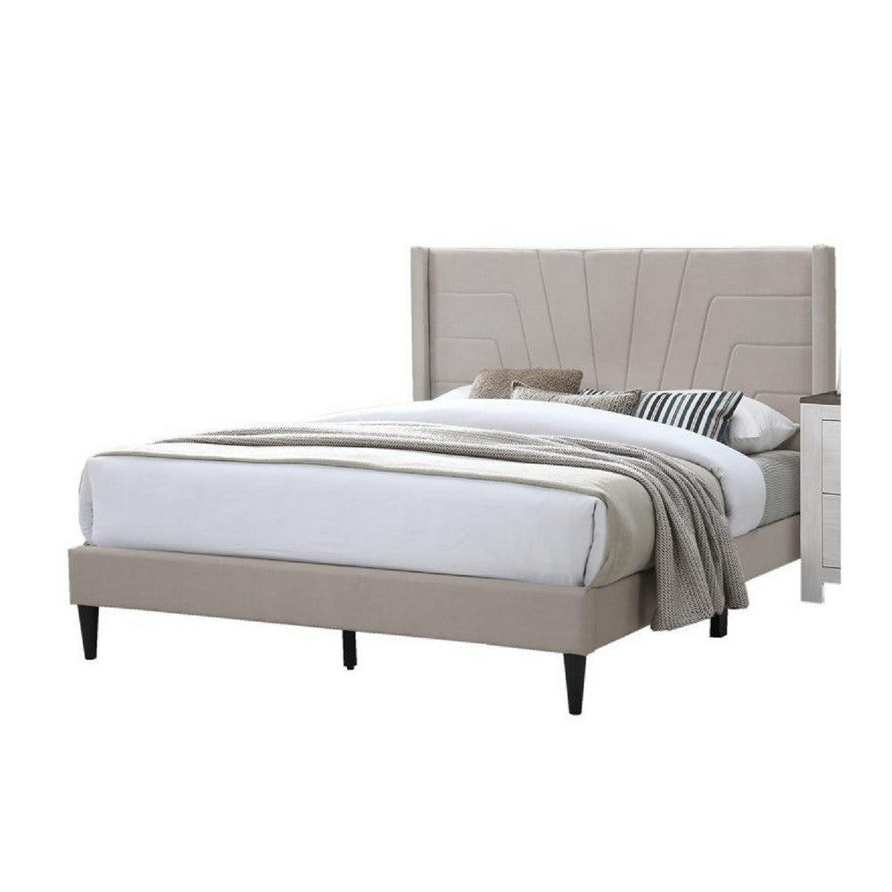 Queen Size Platform Bed | Geometric Tufted Upholstery | Light Brown